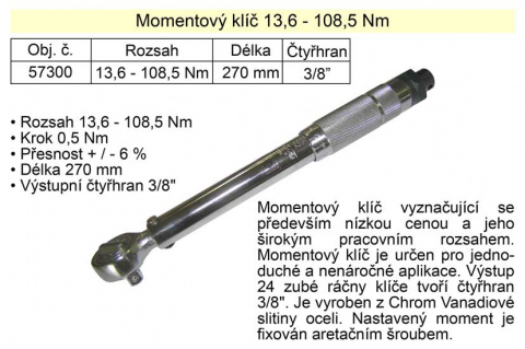 Momentový klíč ohybový  13,6 - 108,5 Nm 3/8""