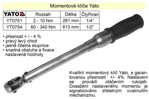 Momentový klíč ohybový   2 - 10 Nm 1/4"  Yato
