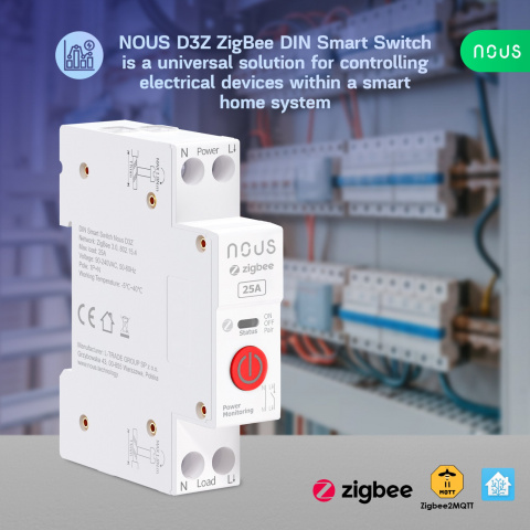NOUS D3Z ZigBee Tuya chytrý spínač DIN 25A