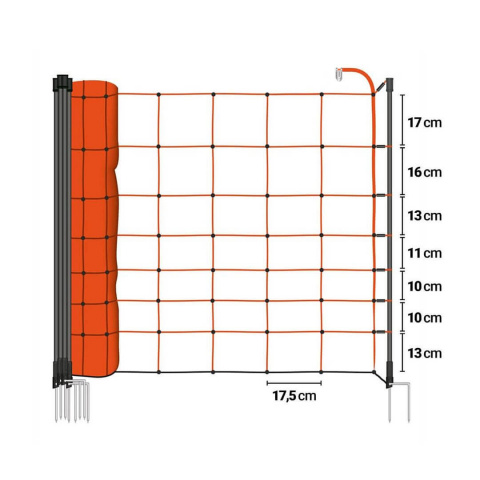 Oranžová vodivá síť STANDARD pro elektrický ohradník pro ovce, kozy, výška 90 cm, 50 m, dvojitý hrot