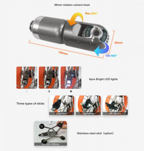 OXE ChimCam Profi 360 - 50 mm Pan-tilt head profesionální komínová inspekční kamera