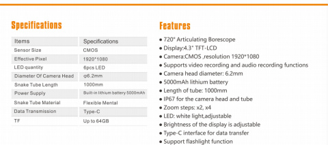 OXE ED-801 – 4-way endoskopická kamera s motoricky ohebnou kamerovou hlavicí