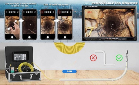 OXE KomCam 360-50 SD WiFi - Otočná komínová inspekční kamera + 32GB SD karta, robustní ochranný kufr a doprava!