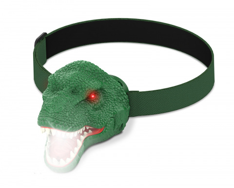 OXE LED čelová svítilna se zvukem dinosaurus, zelená