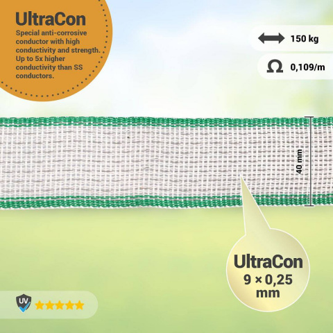 Páska pro elektrický ohradník, šířka 40 mm, zeleno-bílá, délka 200 m