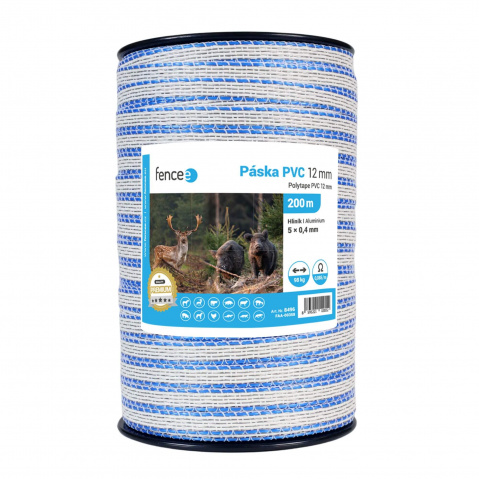 Páska PVC pro elektrický ohradník, šířka 12 mm, bílo-modrá, 200 m, 0,017 Ω/m