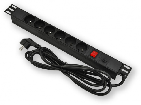 PD.0601.001 - 19" napájecí panel, 1U, 6x 230 V, vypínač, pojistka