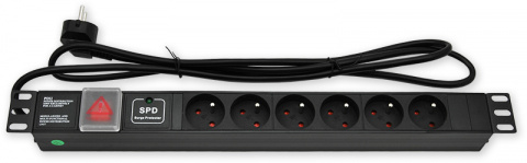 PD.0605.200 - 19" napájecí panel, 1U, 6x 230 V, přepěťová ochrana, vypínač