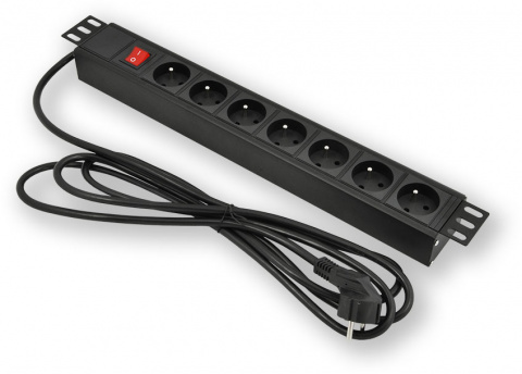 PD.0704.001 - 19" napájecí panel, 1U, 7x 230 V, vypínač