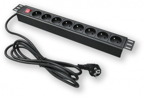 PD.0801.001 - 19" napájecí panel, 1U, 8x 230 V, vypínač