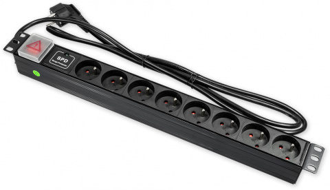 PD.0805.200 - 19" napájecí panel, 1U, 8x 230 V, přepěťová ochrana, vypínač