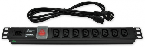 PD.8C13.C14 - 19" napájecí panel, 1U, 8x IEC C13, vypínač