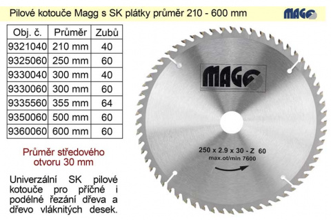 Pilový kotouč s SK plátky 355x30mm 60 zubů Magg