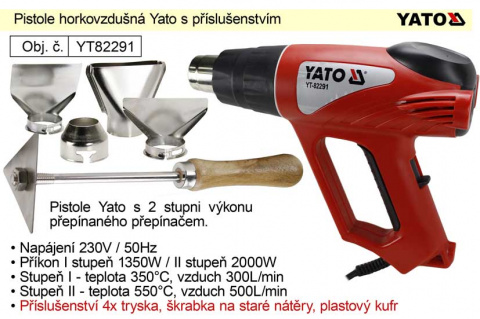 Pistole horkovzdušná Yato YT82291 v kufru