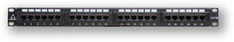 PP-112 24P/C5E - černá - 19" patch panel, 1U, 24x RJ45 CAT5E UTP