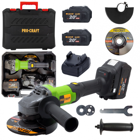 PROCRAFT PGA20 Aku úhlová bruska 125mm, bezuhlíková, 20V, tlačítkový vypínač, BEZ BATERIE