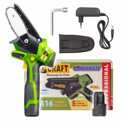 PROCRAFT PKA16 Aku ruční řetězová pila na větve 16V 1x2.0Ah  lišta 10cm