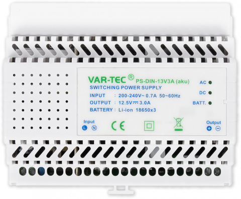 PS-DIN-13V3A(aku) - zdroj DIN 7M, obsahuje LiON 2,6Ah