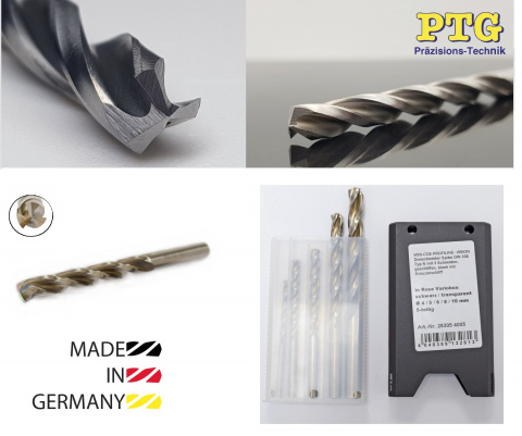 PTG PROFILINE Vrtáky do kovu HSS-Co5 cobaltový, 3 břité , 4-10mm, sada 5ks