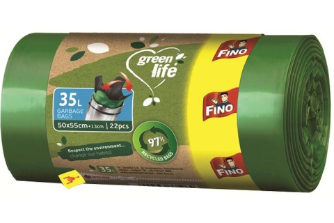 Pytel na odpad Fino, 50x60 cm, 35 l, 25 mikronů, zavazovací, LDPE, tmavě zelený, 22 ks