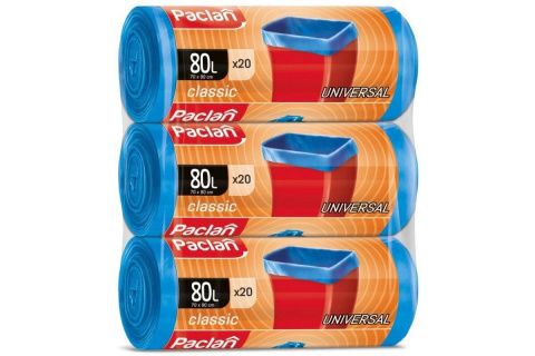 Pytel na odpad Paclan, 70 x 90 cm, 80 l, 15 mikronů, 3x20 ks, modrý