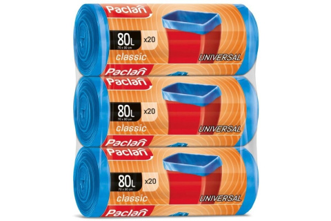 Pytel na odpad Paclan, 70 x 90 cm, 80 l, 15 mikronů, 3x20 ks, modrý