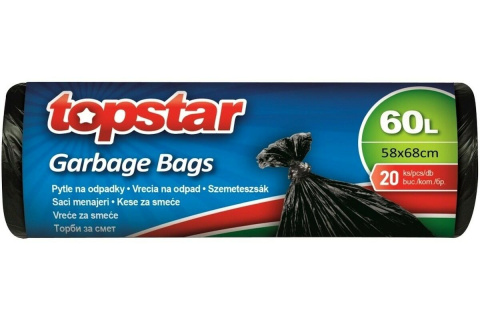 Pytel na odpad Topstar, 60x80 cm, 60 l, černý, 20 ks