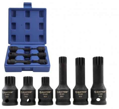 QUATROS  Gola 1/2" Nástrčné hlavice XZN sada 6 kusů kované M14-M18 tisícihran