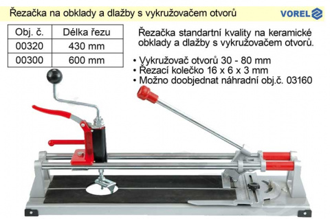 Řezačka na obklady a dlažby 430 mm s vykružovačem otvorů