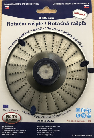 ROTO - Rotační rašple 125x22,2mm - 2,0mm - čepel jemná, R-2.0/125-Z