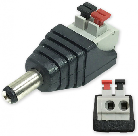 RX-BNA05-M - 2,1 mm - redukce napájení CCTV, pružinové svorky, samec