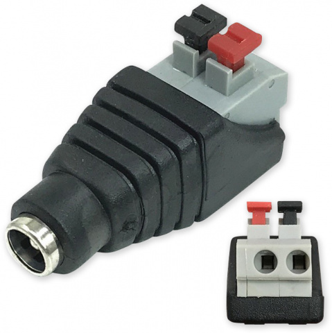 RX-BNA07-F - 2,1 mm - redukce napájení CCTV, pružinové svorky, samice