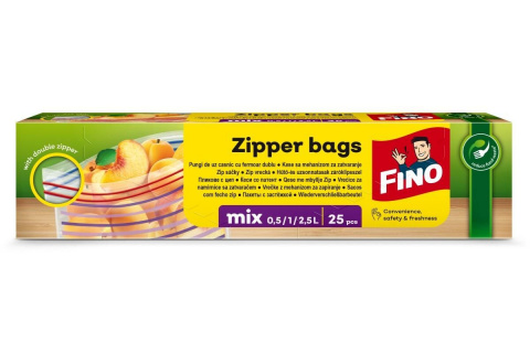 Sáček rychlouzavírací na zip Fino Zipper Bags, mix velikostí 0,5/1/2,5 l, 25 ks, čirý