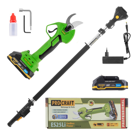 Sada aku nůžky na větve Procraft ES25Li a prodlužovací nástavec EP2.0R | SES25Li/EP2.0R