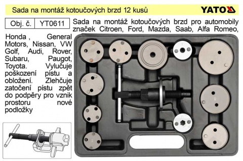 Sada na montáž kotoučových brzd 12 dílů profi Yato