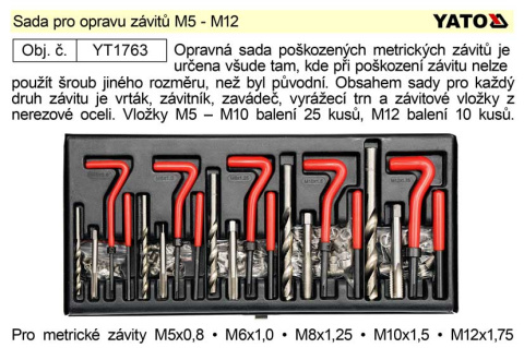 Sada pro opravu závitů M5 - M12, YATO YT-1763