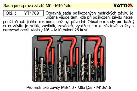 Sada pro opravu závitů M6-M10, YATO YT-1769