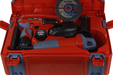 Sada vrtačka aku 12V a bruska úhlová 125mm v plastovém boxu