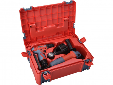 Sada vrtačka aku 12V a bruska úhlová 125mm v plastovém boxu