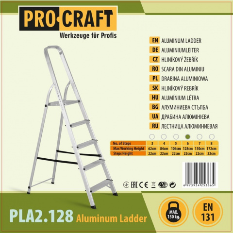 Schůdky hliníkové jednostranné 6st. Procraft  PLA2.128 | PLA2.128