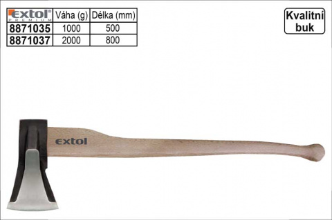 Sekera štípací klínová EXTOL PREMIUM s bukovou násadou 2000g