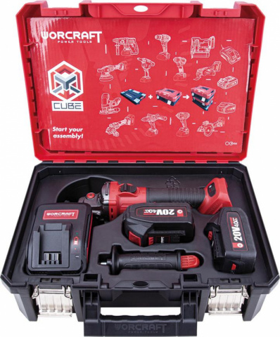 Set WORCRAFT XCUBE003 Aku úhlová bruska 125mm CAG-S20LiBS, 2x4.0Ah, nabíječka