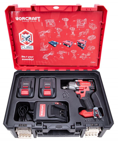 Set WORCRAFT XCUBE006 Aku rázový utahovák 1/2" 850Nm CIW-S20LiB-850, 2x4.0Ah, nabíječka