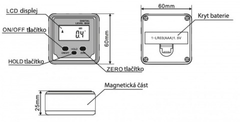 sklonoměr digitální, 0°-360°, s magnety, FESTA