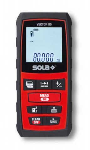SOLA VECTOR 80 laserový měřič vzdálenosti, dálkoměr, 80m, baterie 2x AA 1,5V