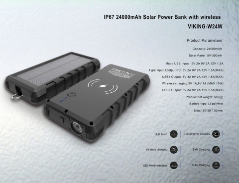 Solární powerbanka Viking W24W 24000mAh