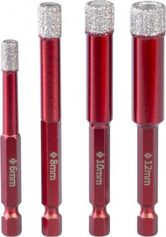STREND PRO Diamantové vykružovací korunky 6-12mm vrtáky na obklady, sada 4ks + šablona