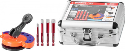 STREND PRO Diamantové vykružovací korunky 6-12mm vrtáky na obklady, sada 4ks + šablona