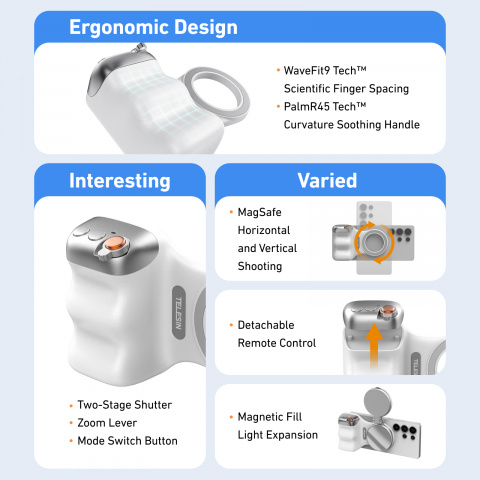 Telesin MagSafe Creator Grip Combo - držák telefonu s přísvitem a Bluetooth