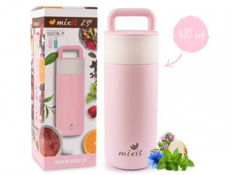 termoska Mixit 2go s čajovým sítkem 420ml růžová